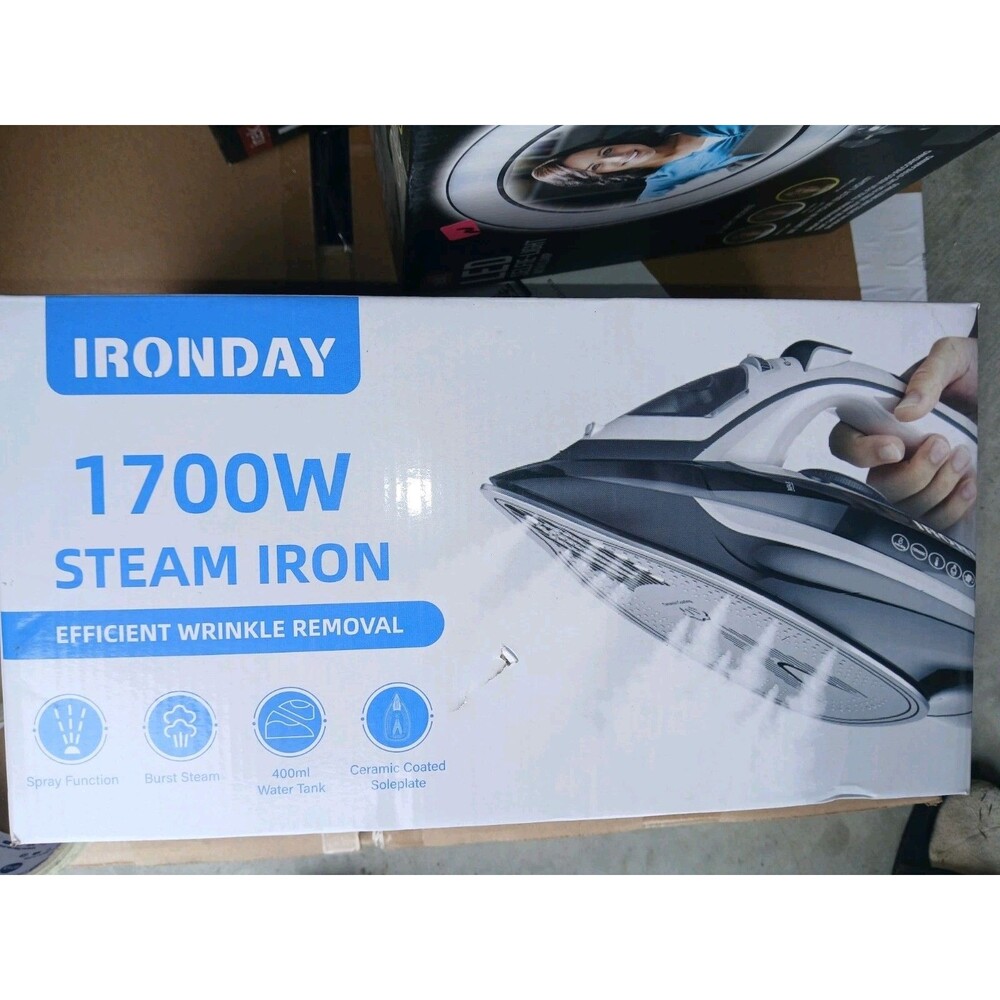 IRONDAY 1700W Steam Iron Corded Ceramic Soleplate Spray Burst Gray Black White